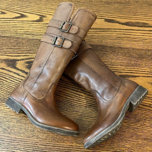 Roan “Date” Dark Tan/Light Brown Leather Riding Boots Size 6.5 - Picture 2 of 15